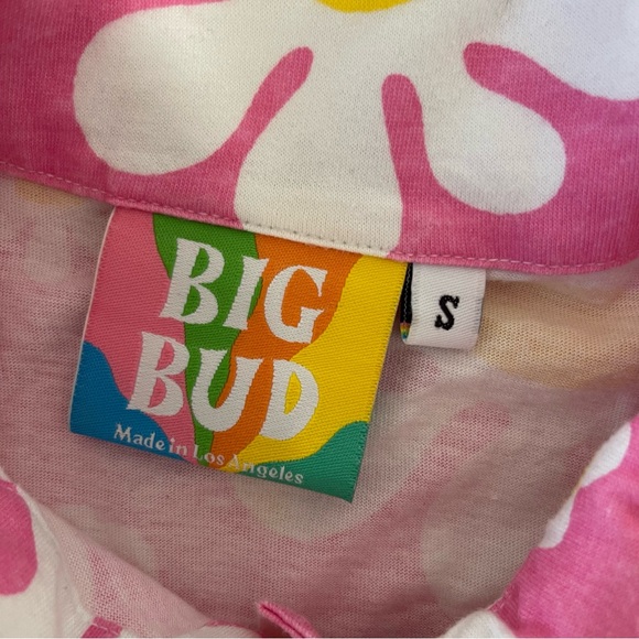 Big Bud Press Lazy Daisy Unisex Polo Soft Cotton Pink Floral USA Made Small - Picture 6 of 8
